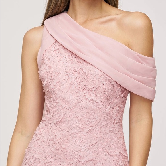 JS Collections Pink Asymmetrical Draped Wedding Gown - Picture 3 of 5